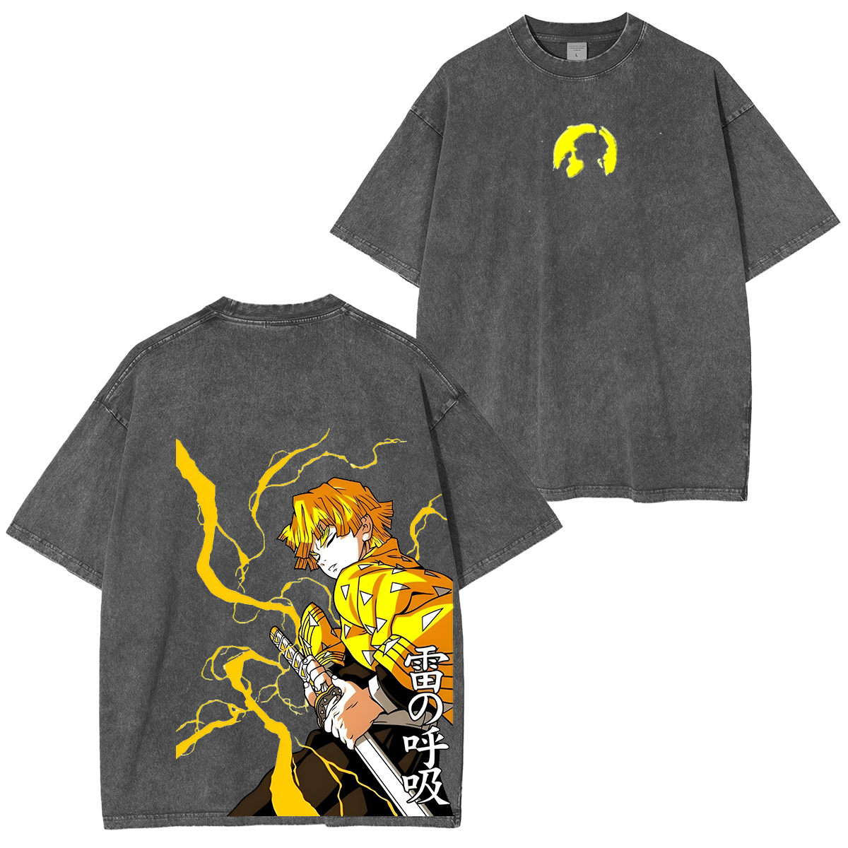 Camiseta Unisex Lavada Zenitsu Agatsuma, Anime Demon Slayer