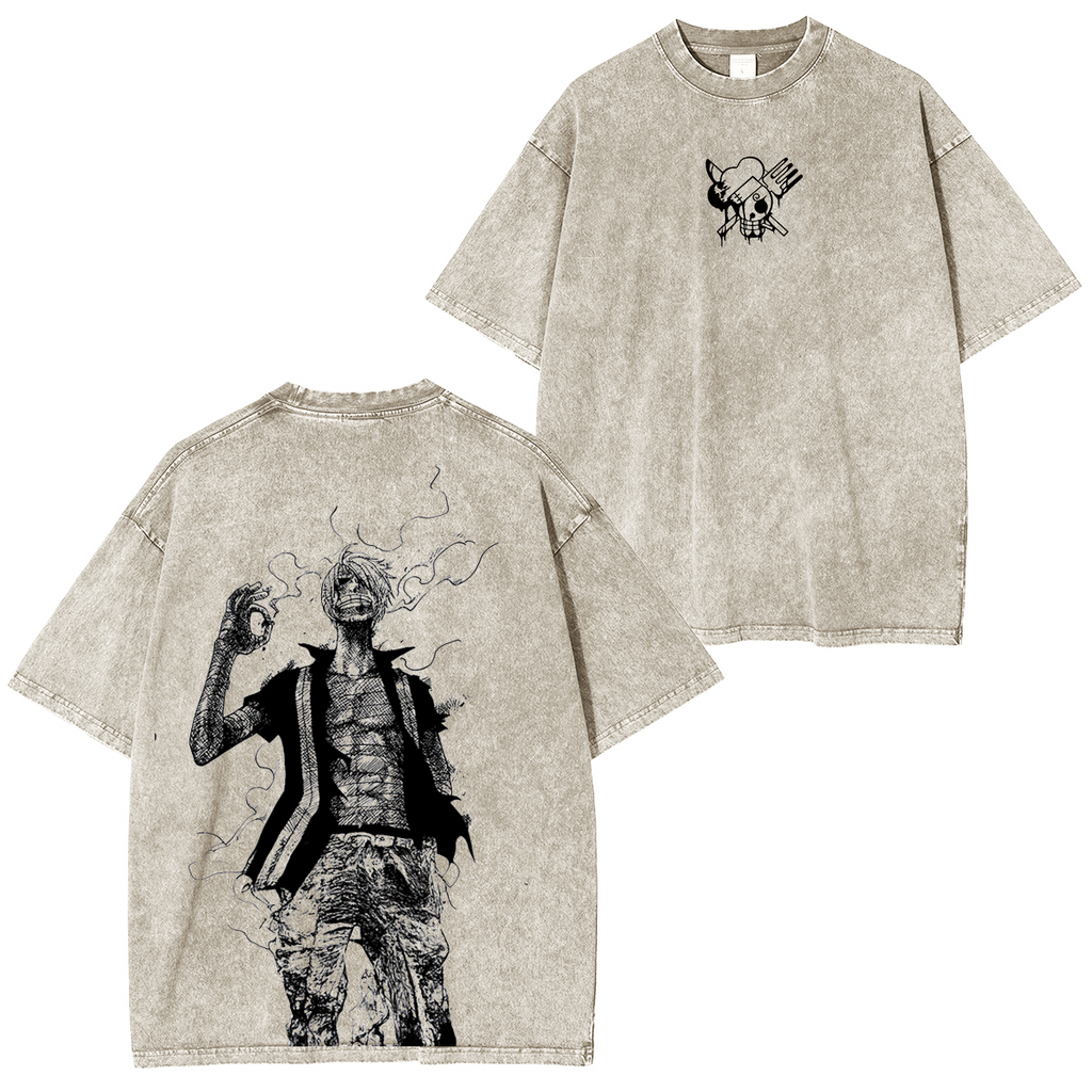 T-shirt délavé unisexe Sanji, Anime One Piece