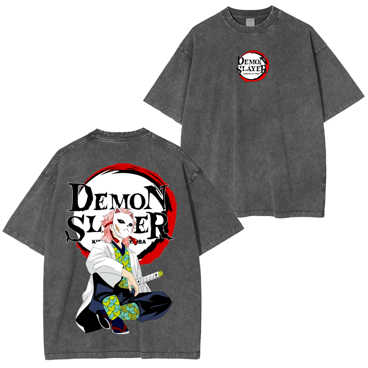 Camiseta lavada unisex de anime Demon Slayer