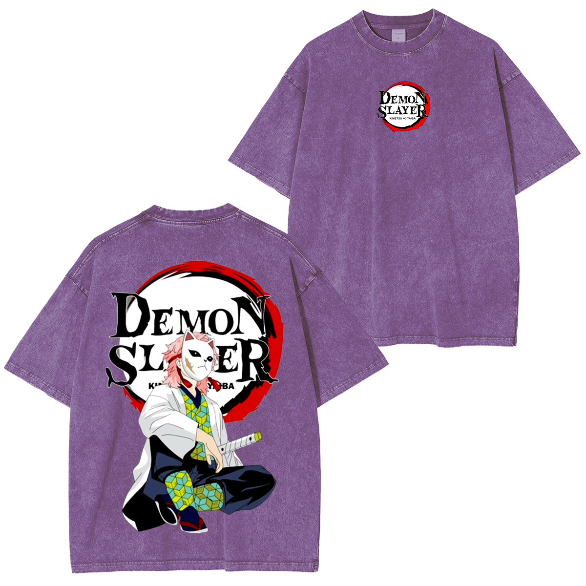Camiseta lavada unisex de anime Demon Slayer
