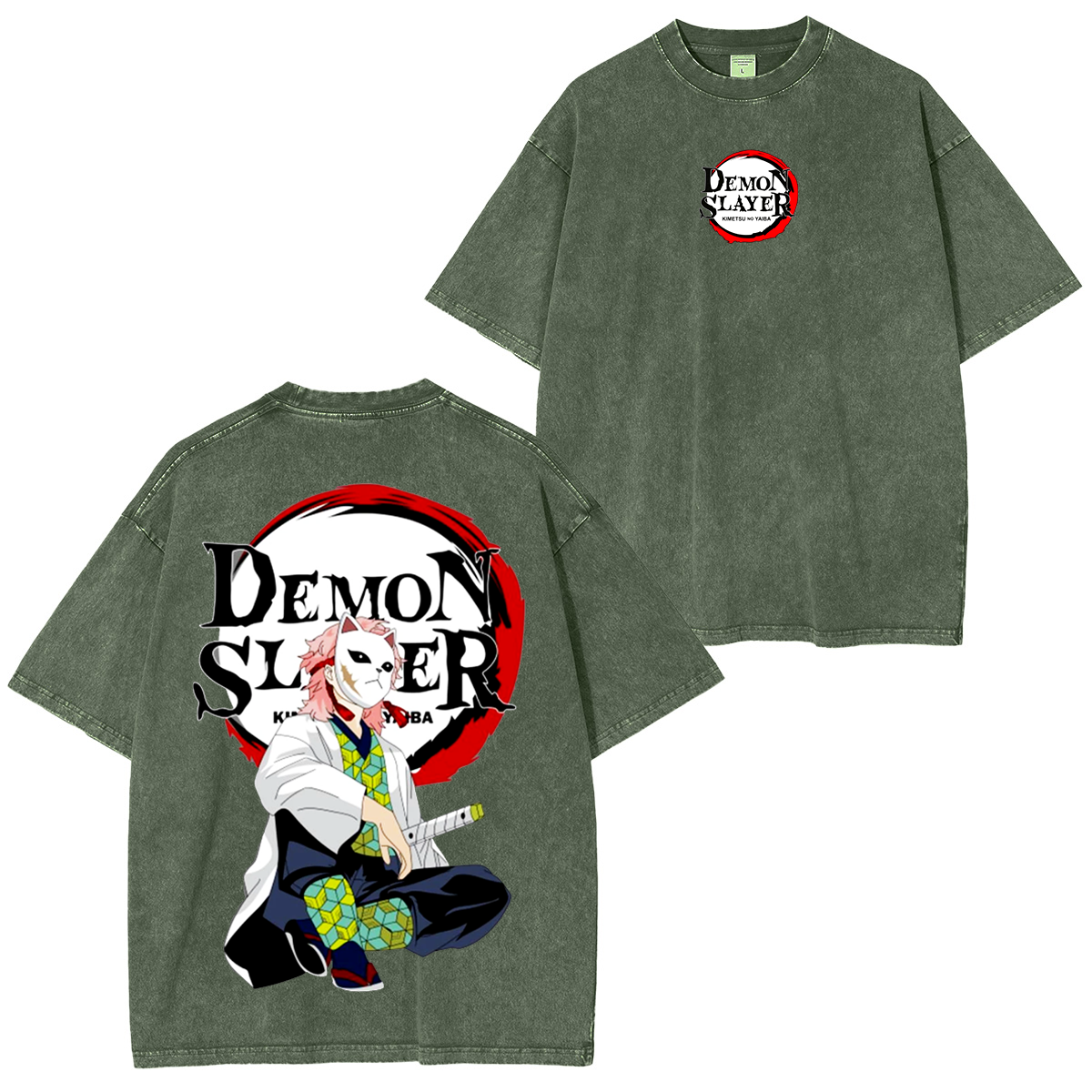 Camiseta lavada unisex de anime Demon Slayer