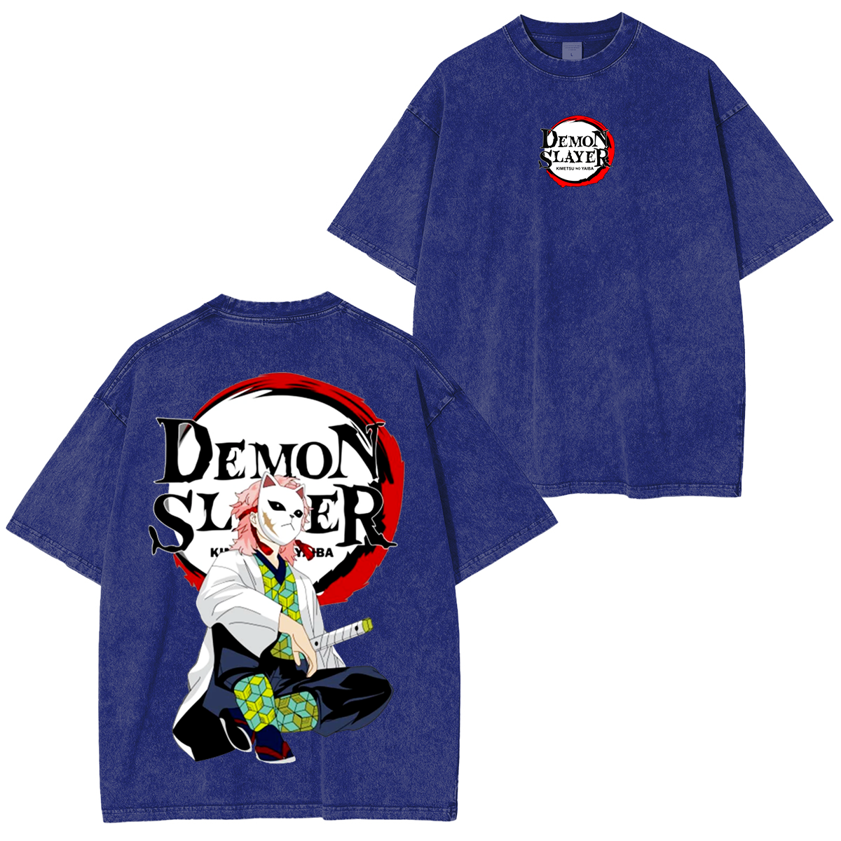 Camiseta lavada unisex de anime Demon Slayer