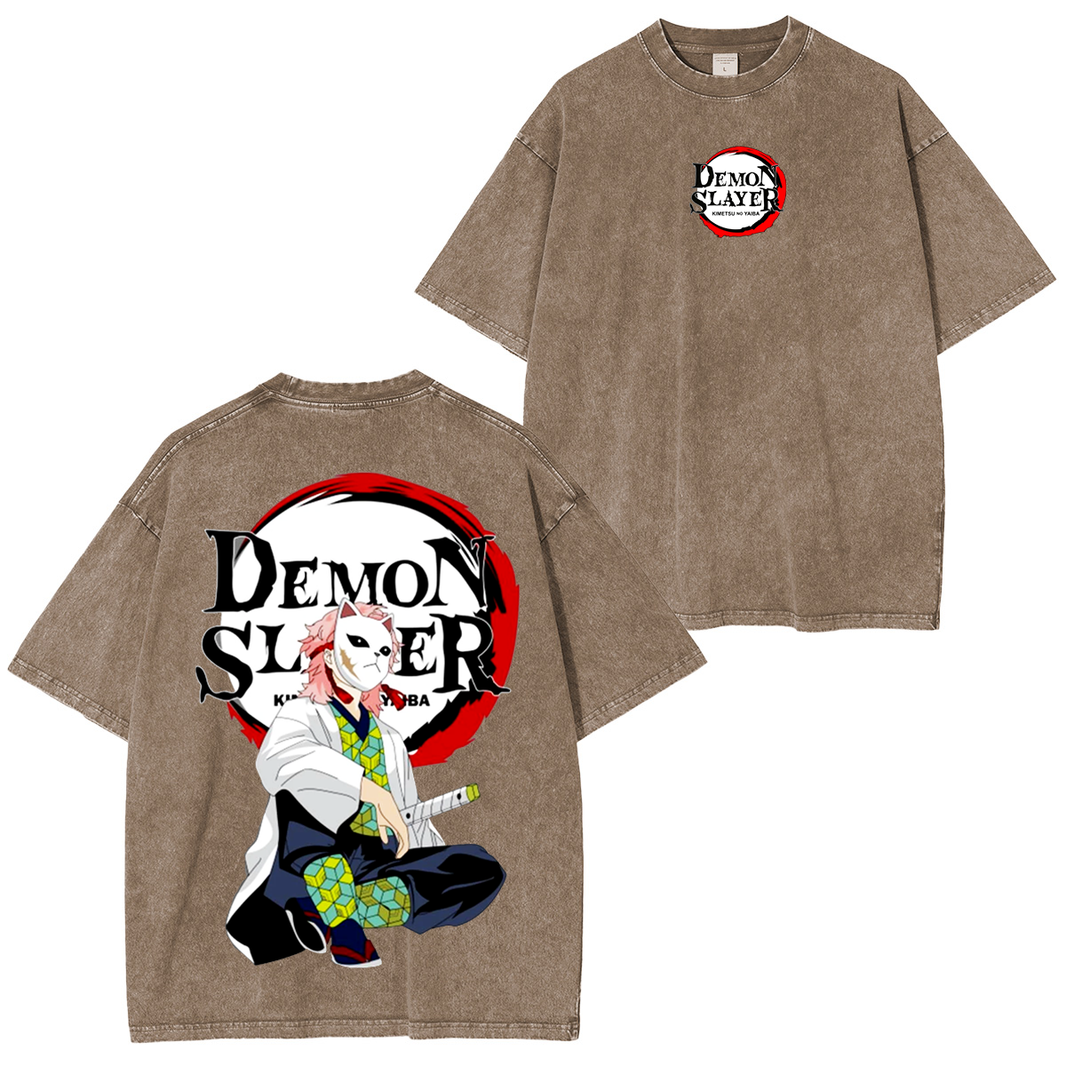 Camiseta lavada unisex de anime Demon Slayer