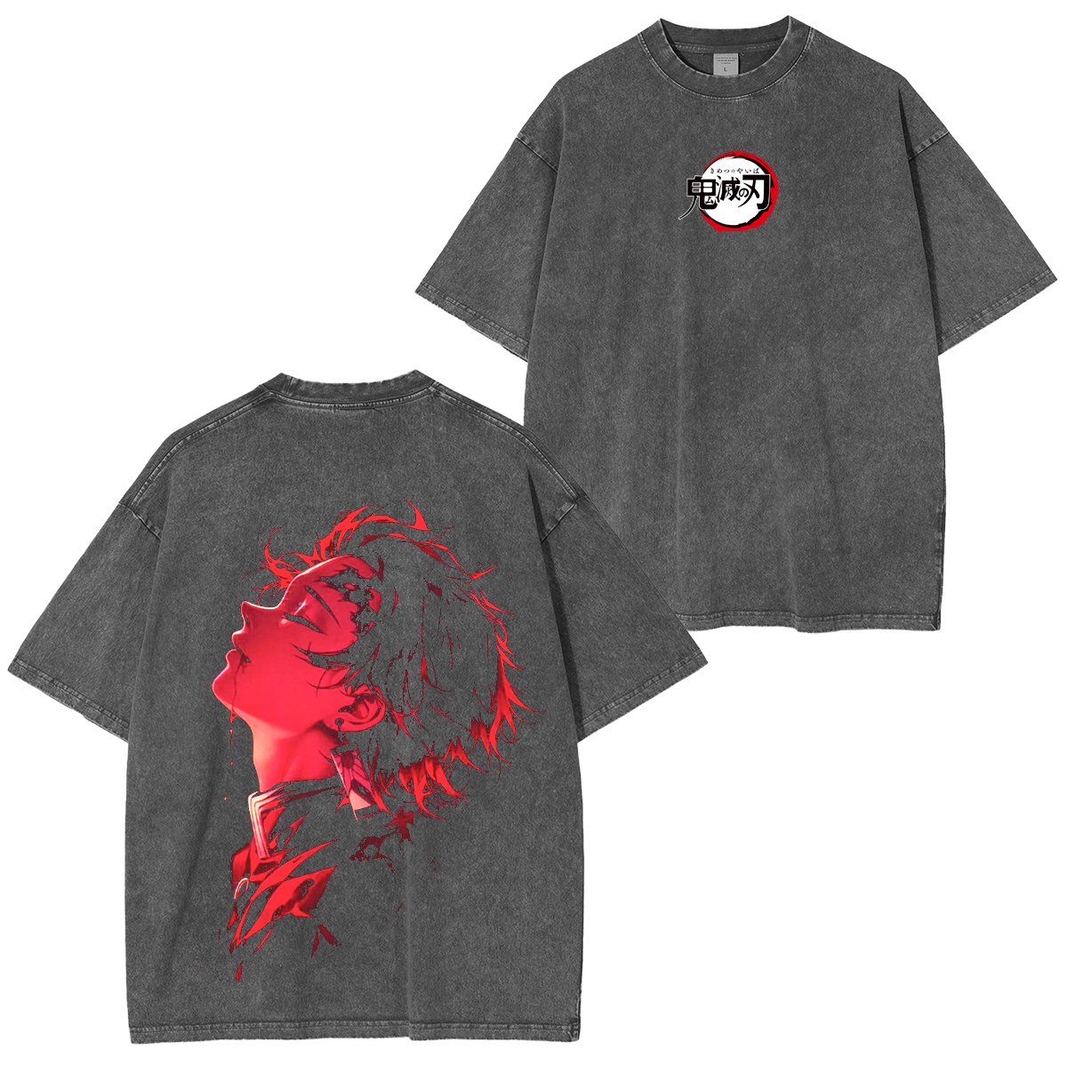Camiseta unisex lavada de anime vintage Demon Slayer Tanjiro Kamado