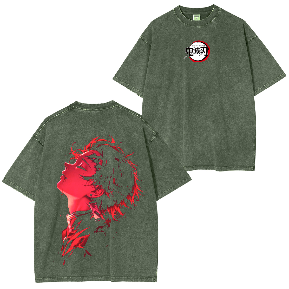 Camiseta unisex lavada de anime vintage Demon Slayer Tanjiro Kamado