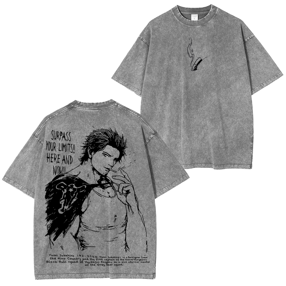 T-shirt Unisexe Lavé Yami Sukehiro, Anime Black Clover