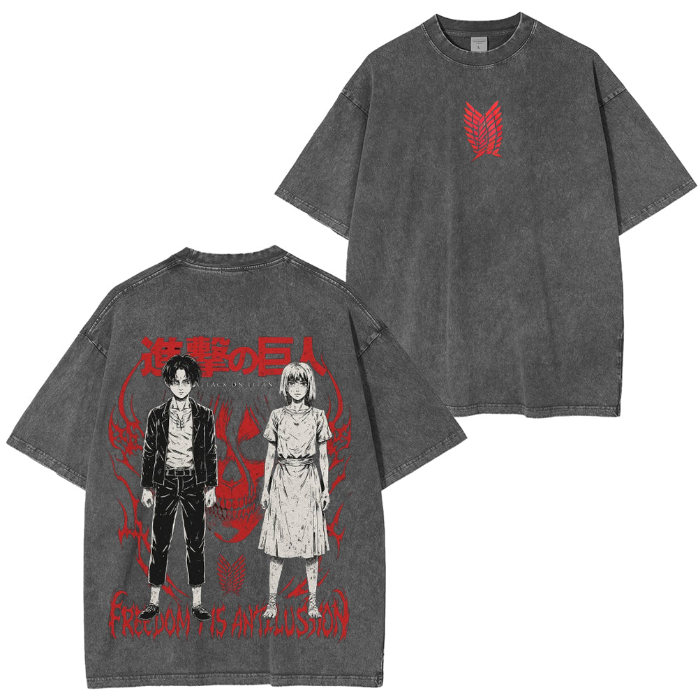 Camiseta unisex lavada Eren y Ymir Titan Core Attack on Titan Anime