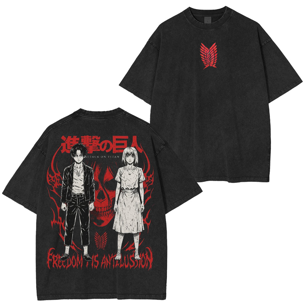 Camiseta unisex lavada Eren y Ymir Titan Core Attack on Titan Anime