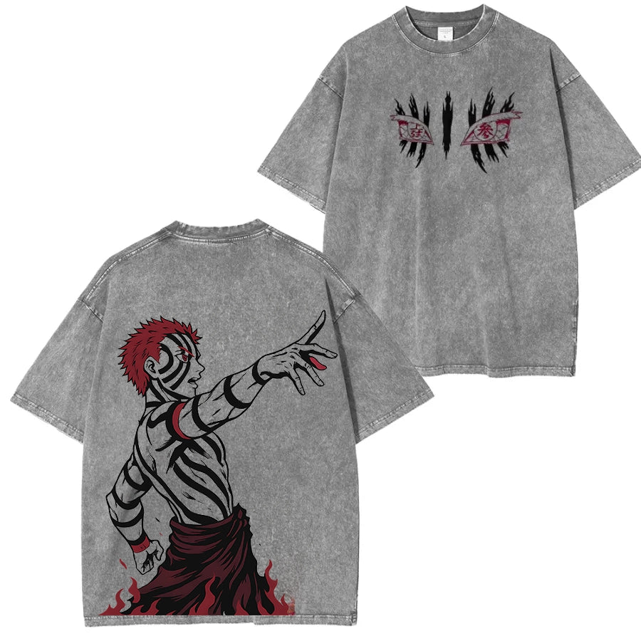 Camiseta unisex lavada Akaza Luna Superior 3 de Demon Slayer