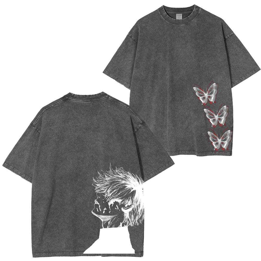 Camiseta Unisex Lavada Retro Vintage Anime Tokyo Ghoul Ken Kaneki