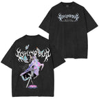 Camiseta lavada con doble estampado del anime Demon Slayer Kimetsu no Yaiba
