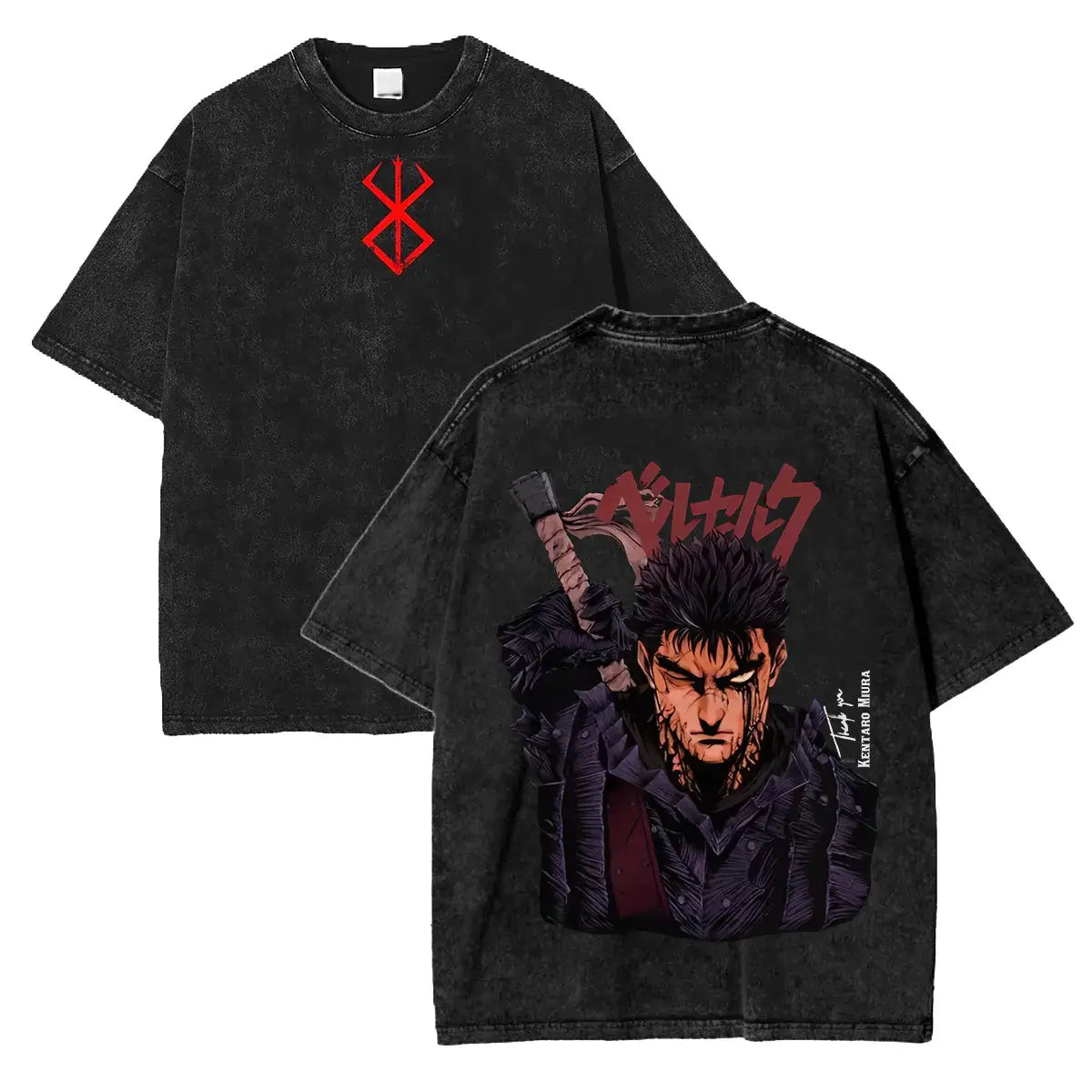 Camiseta extragrande Berserk Anime con efecto lavado ácido