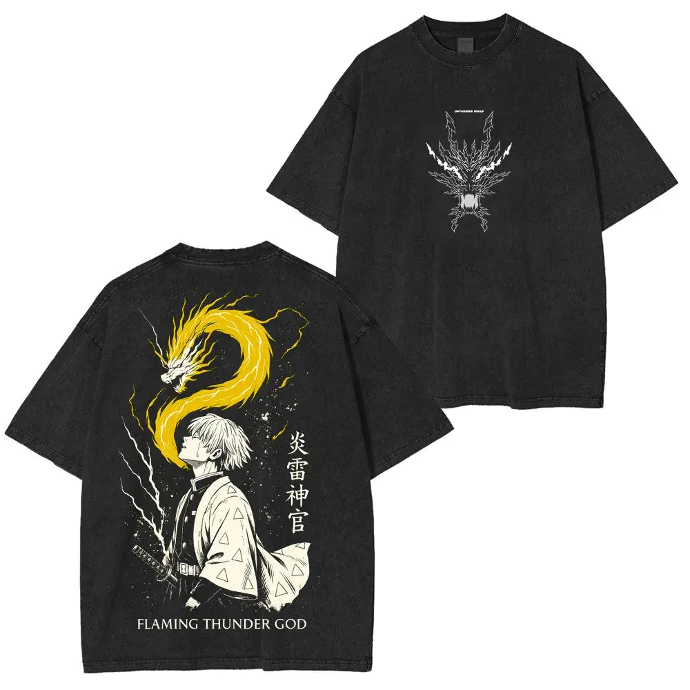 T-shirt délavé unisexe Zenitsu Agatsuma-Demon Slayer