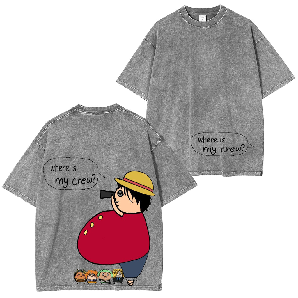 Fun Where ismy crew? T-shirt/Col ras du cou/Sweat à capuche délavé vintage