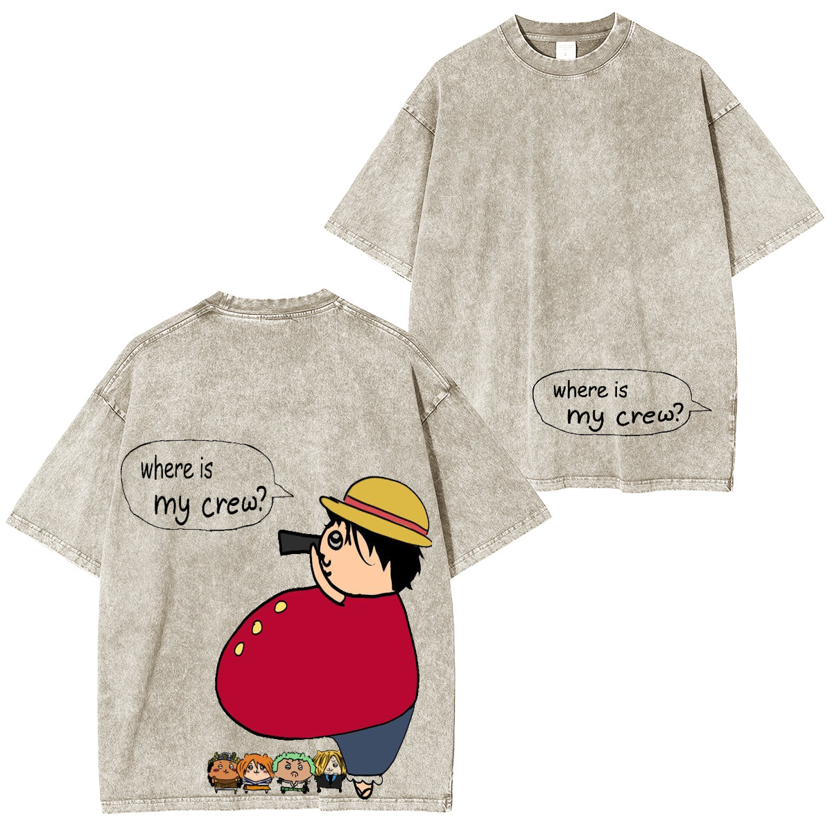 Fun Where ismy crew? T-shirt/Col ras du cou/Sweat à capuche délavé vintage