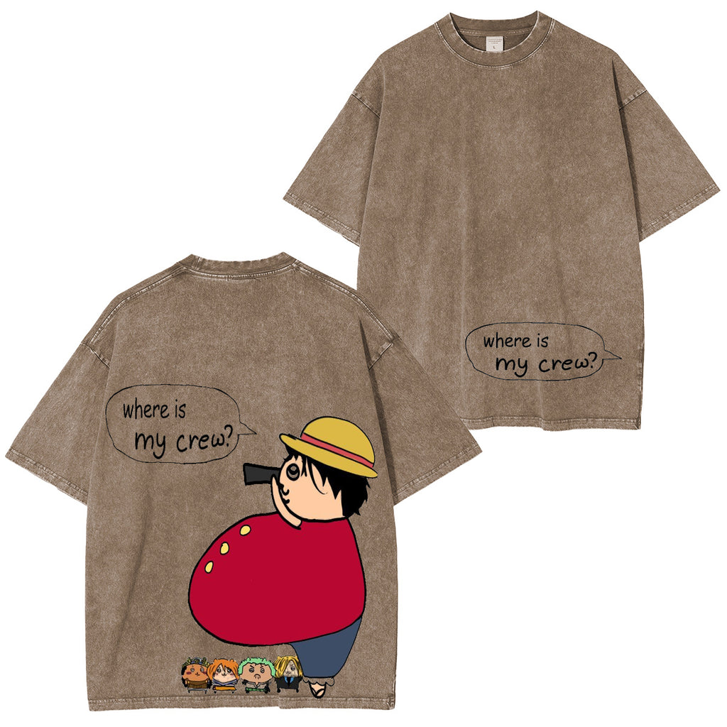 Fun Where ismy crew? T-shirt/Col ras du cou/Sweat à capuche délavé vintage