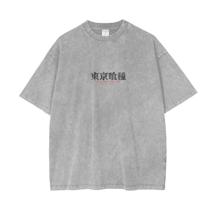 Camiseta extragrande con efecto lavado ácido y diseño de Tokyo Ghoul (Anime)