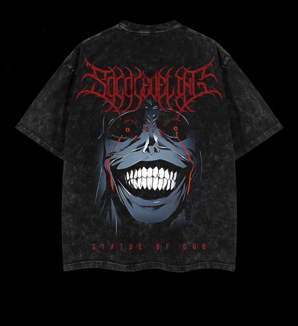T-shirt unisexe délavé imprimé statue de dieu