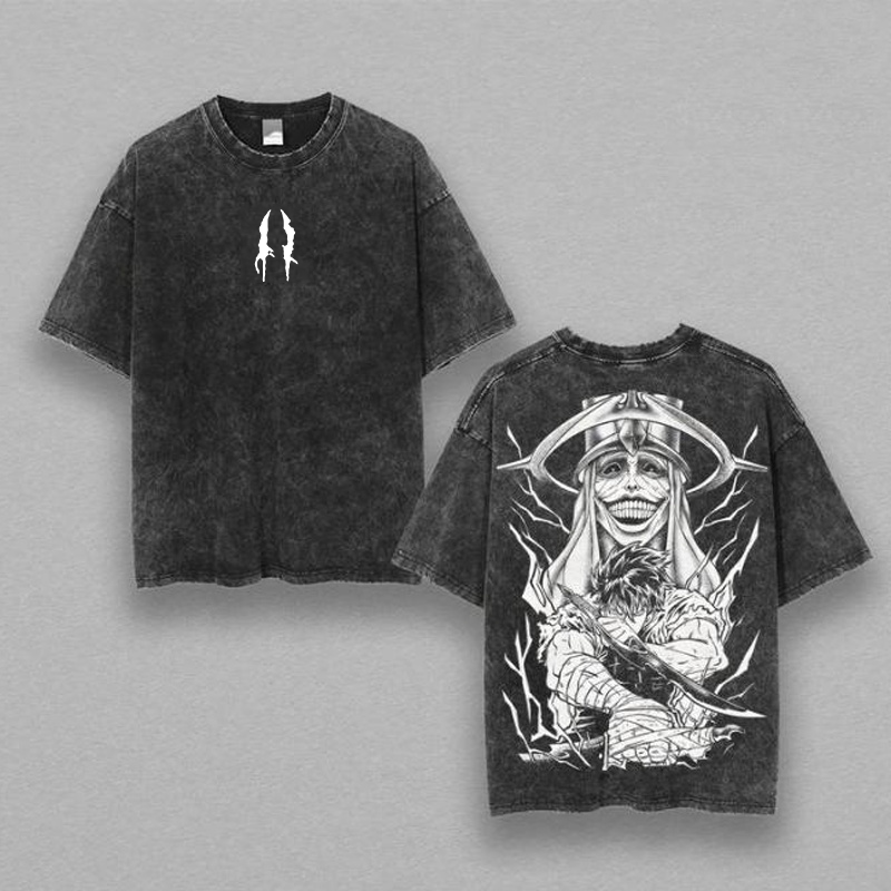 Sung Jin Woo x Solo Leveling Anime Camiseta Oversize con Efecto Desgastado