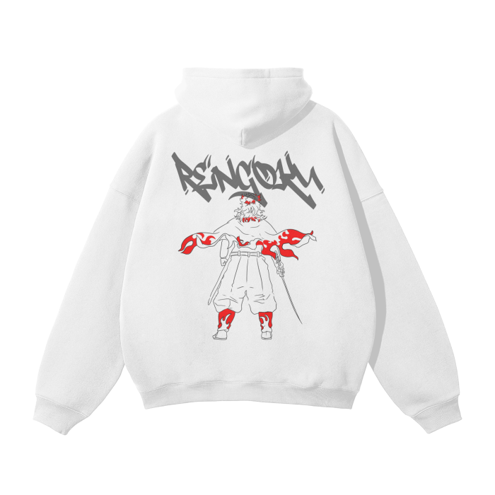 Sweat à capuche streetwear Flame Hashira Graffiti blanc