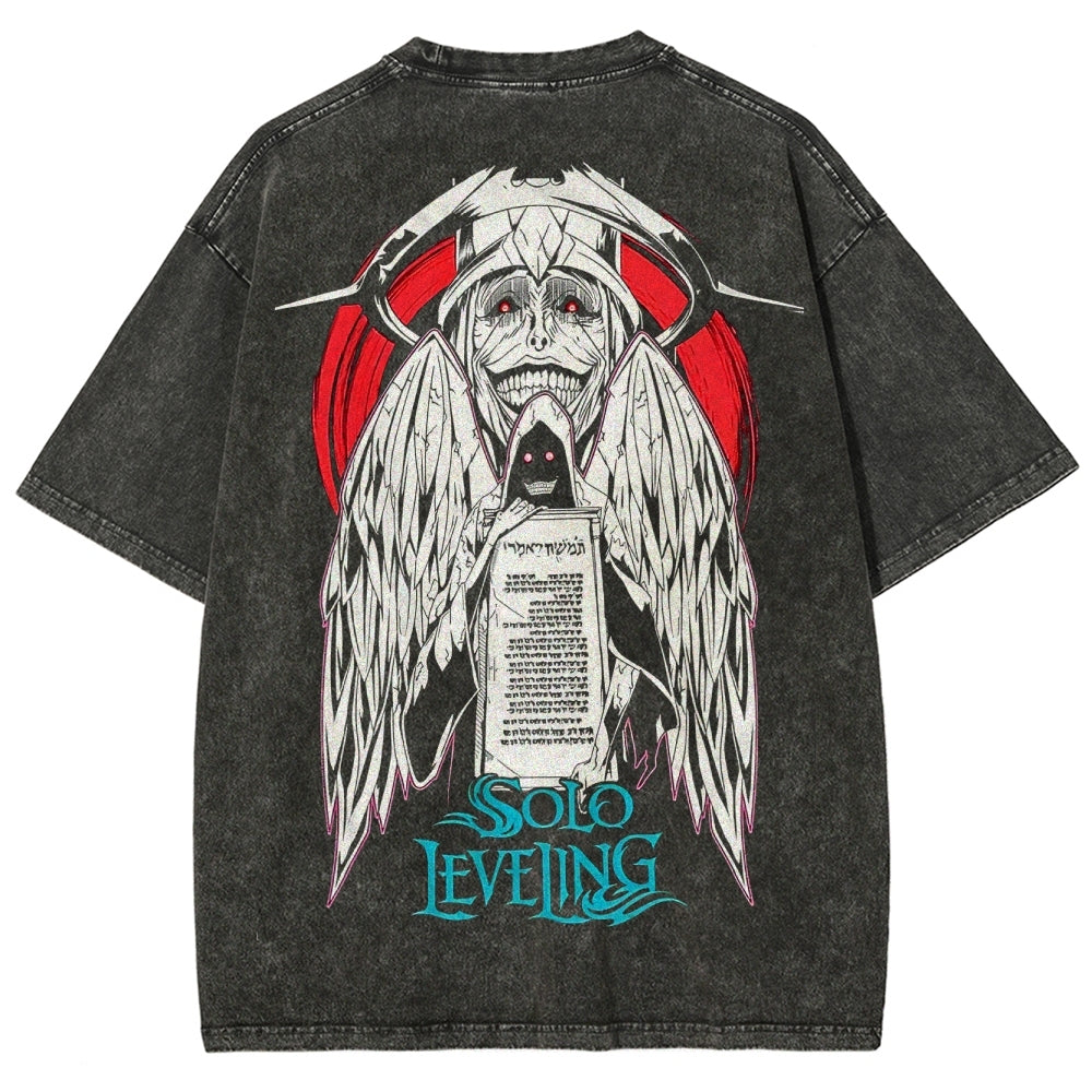 Camiseta unisex lavada estampada de Solo Leveling