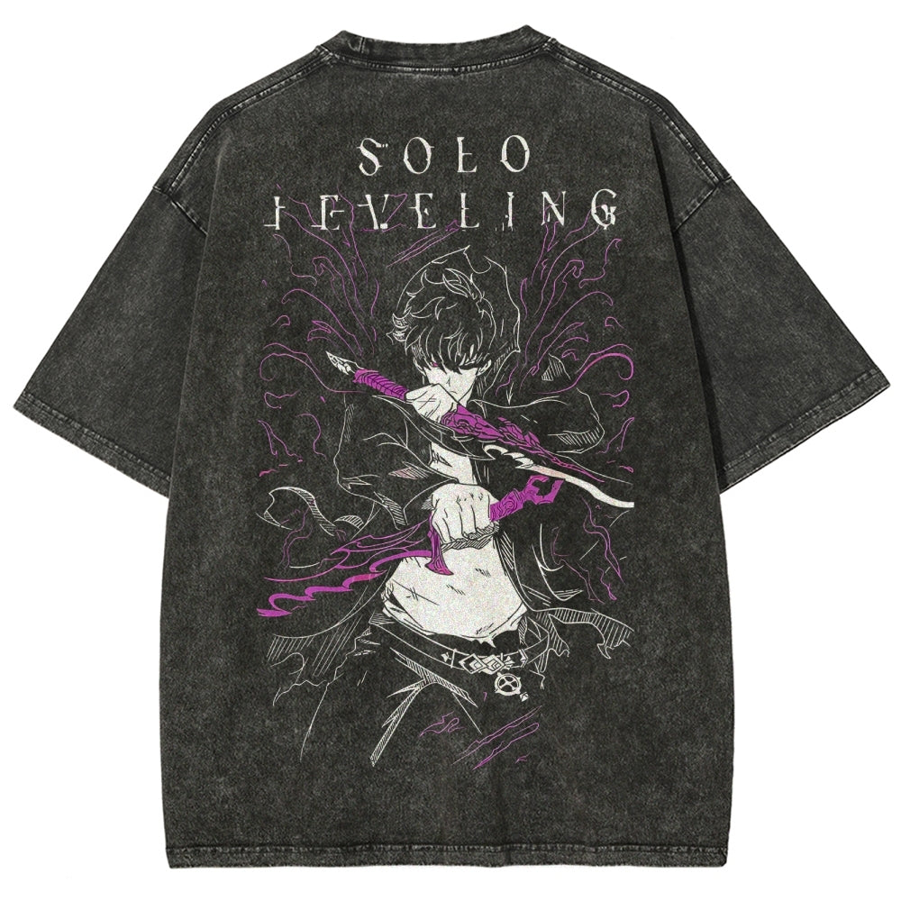 Camiseta unisex lavada estampada de Solo Leveling