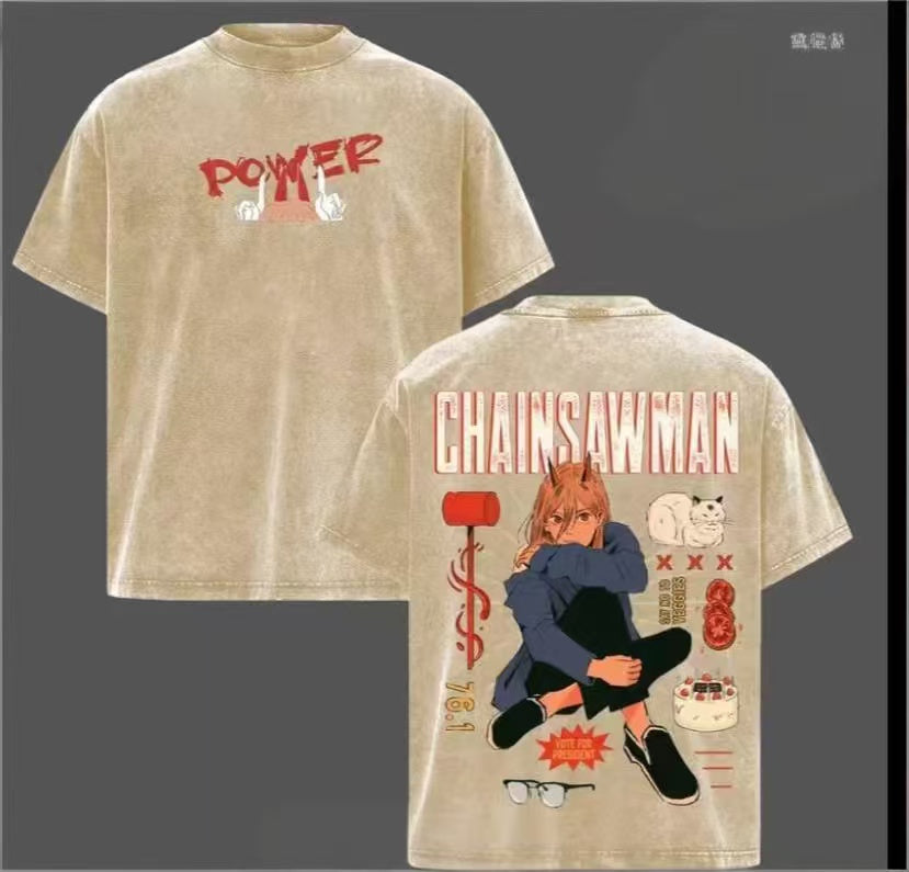 Camiseta/Sudadera/Sudadera con capucha Chainsaw Man estilo vintage lavado