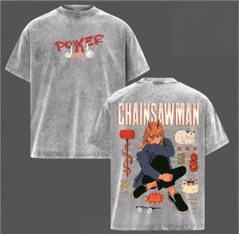 Camiseta/Sudadera/Sudadera con capucha Chainsaw Man estilo vintage lavado