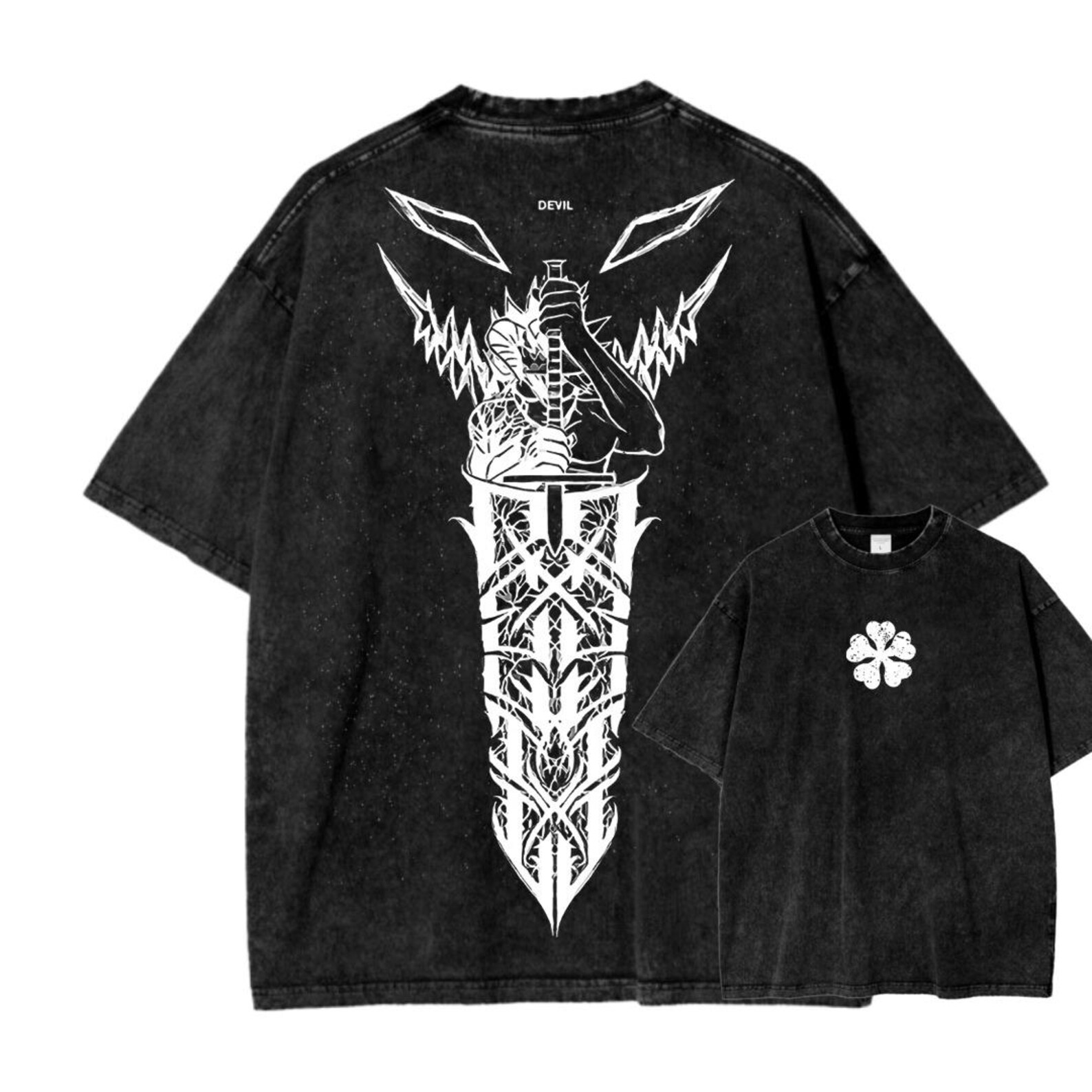 Camiseta de anime Black Clover con lavado vintage
