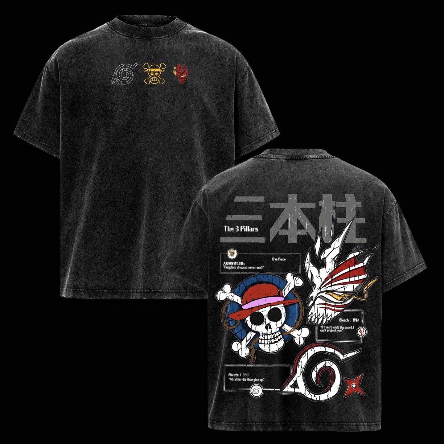 Bleach,One piece, Naruto AnimeWashed T-shirt/Crewneck/Hoodie
