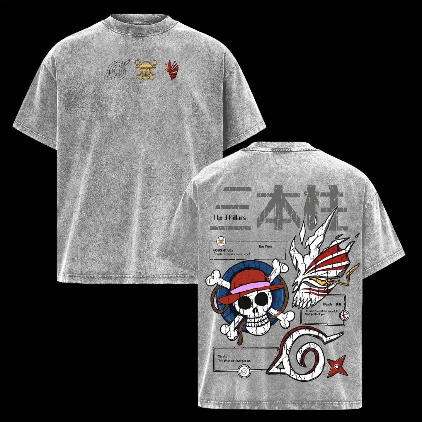 Bleach,One piece, Naruto AnimeWashed T-shirt/Crewneck/Hoodie