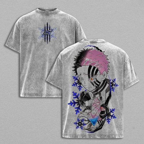 Camiseta extragrande lavada Akaza vs Koyuki – Camiseta vintage de algodón pesado de anime de Demon Slayer