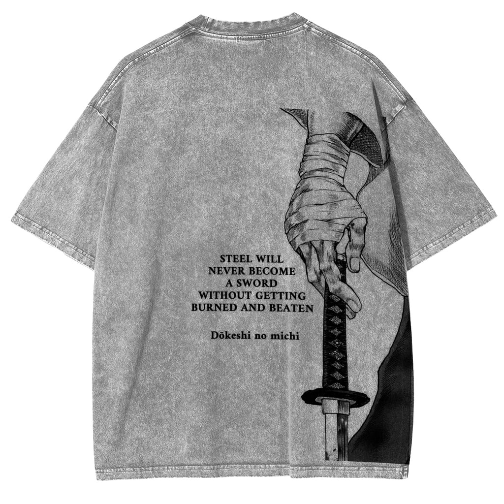 Camiseta Oversize Lavada "Vagabond Musashi Miyamoto Black"