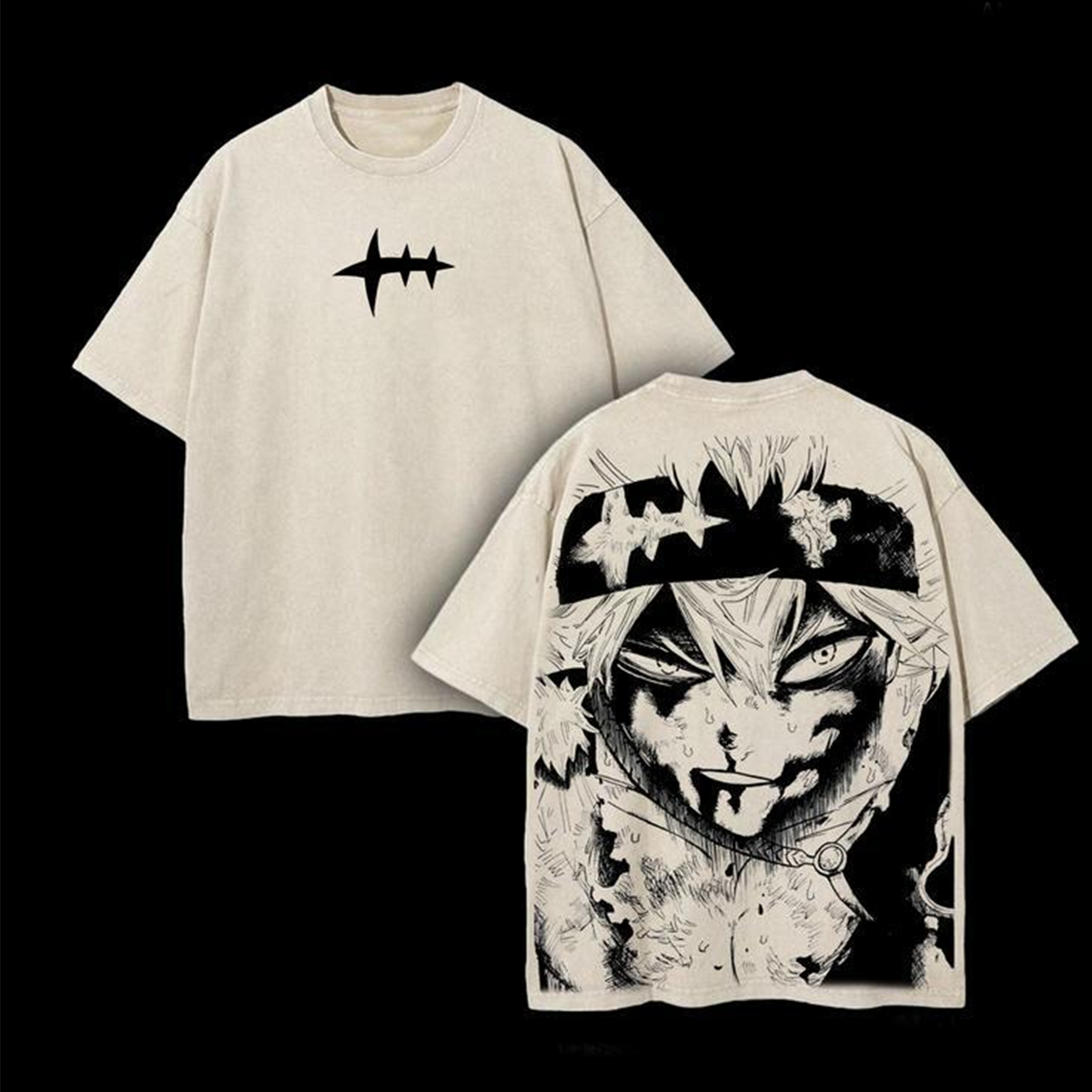 Asta x Black Bulls Black Clover Anime Double Printed Vintage Washed Tee Unisex